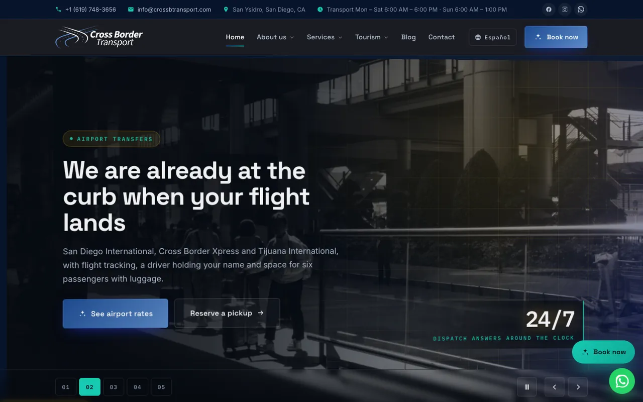 Página web de Cross Border Transport, diseñada por Equipo Gurú