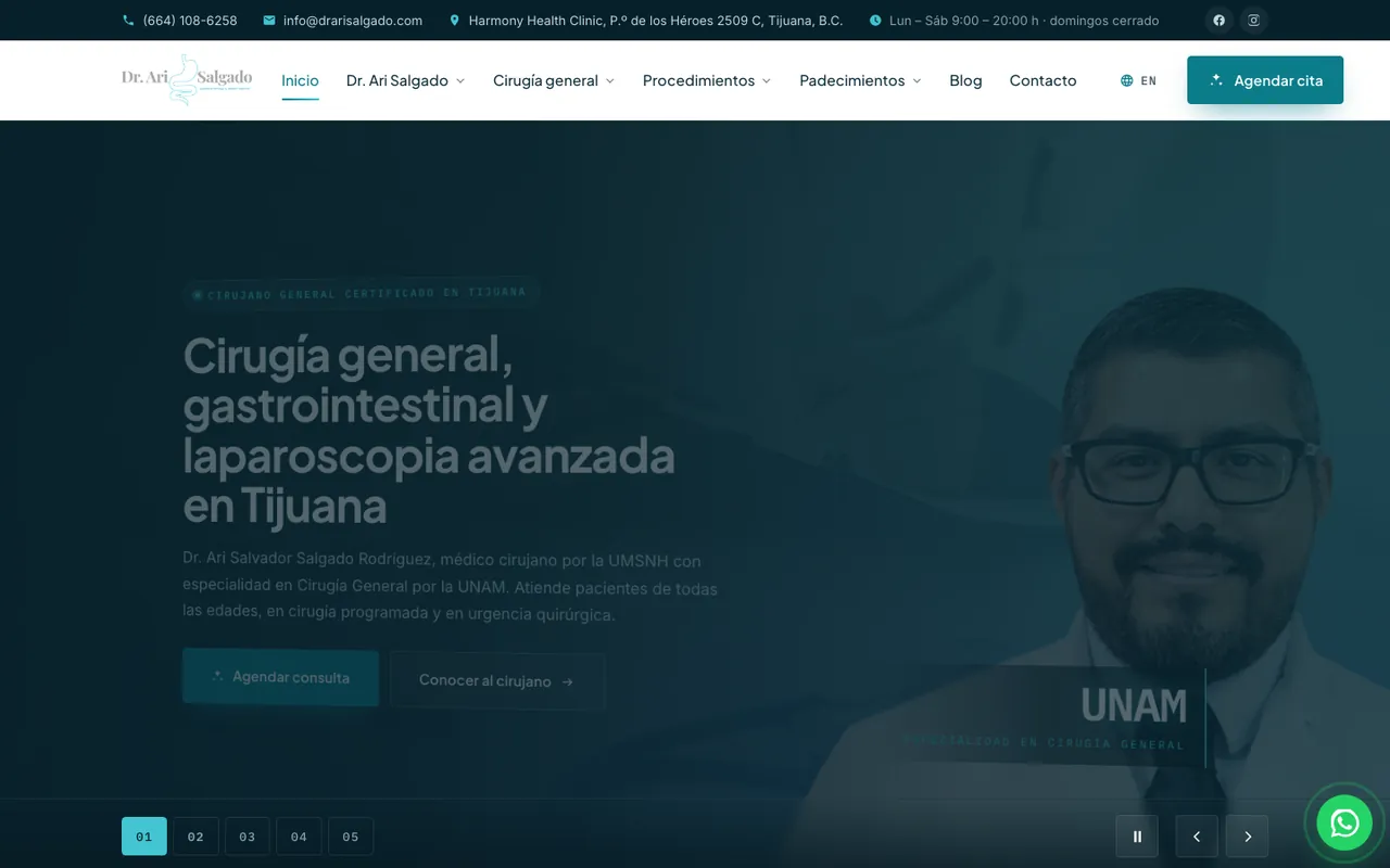 Página web de Dr. Ari Salgado, diseñada por Equipo Gurú