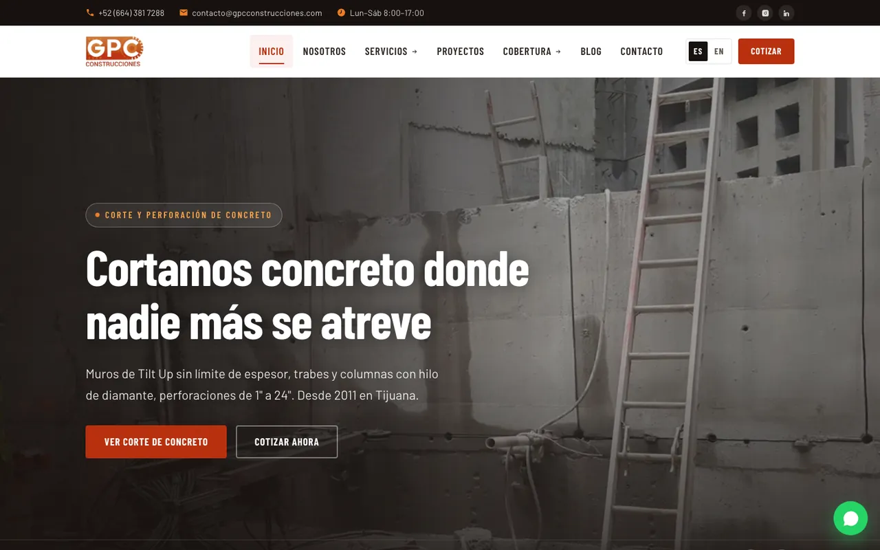 Página web de GPC Construcciones, diseñada por Equipo Gurú