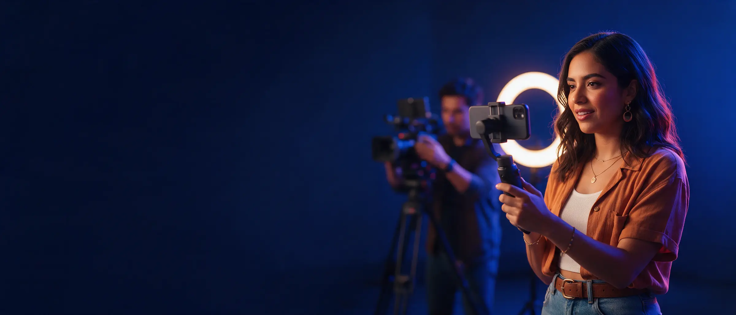 Content creator recording video for social media