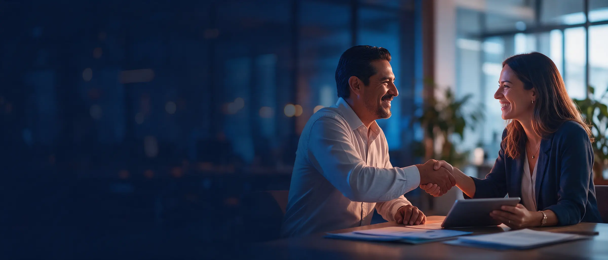 Business owner closing a deal with a marketing consultant